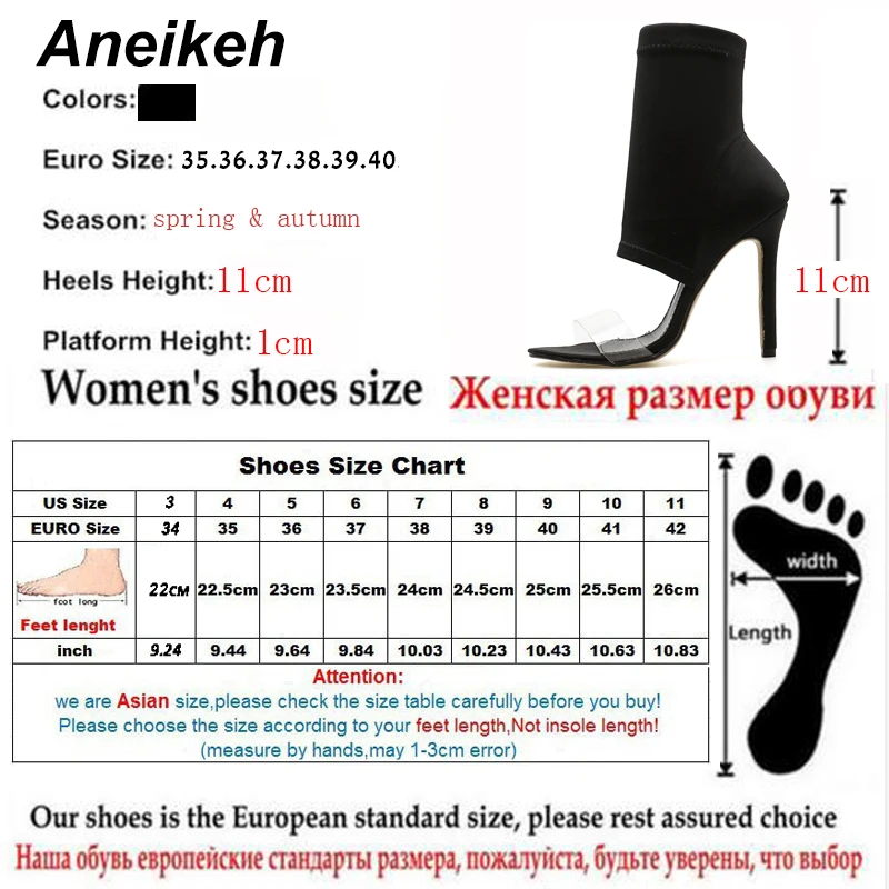 Aneikeh/Новинка года; женские ботинки из эластичной ткани; прозрачные ботильоны на шпильках; сандалии из прозрачного ПВХ с вырезами и открытым носком