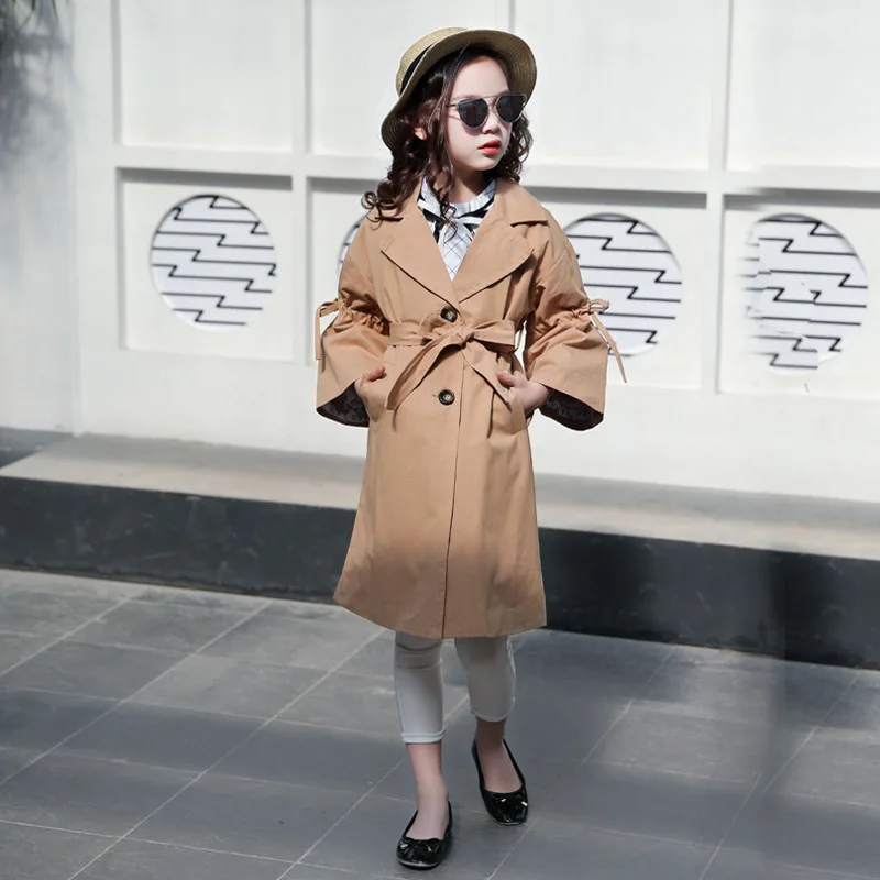 

cotton trench coats for girls spring autumn flare sleeve kids girls jackets Children Clothes coats for girls outwear 2018