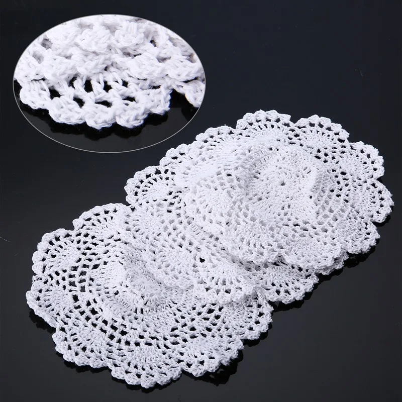 

3PCS 20cm White Lace Coaster Placemat Cotton Coasters Round Applique Handmade Crochet Floral Doilies For Tea Coffee Cup Pad