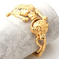 30mm hipper stainless steel charming gold color 3d tiger skeleton cuff bangle mens boys casting bracelets jewelry punk animal