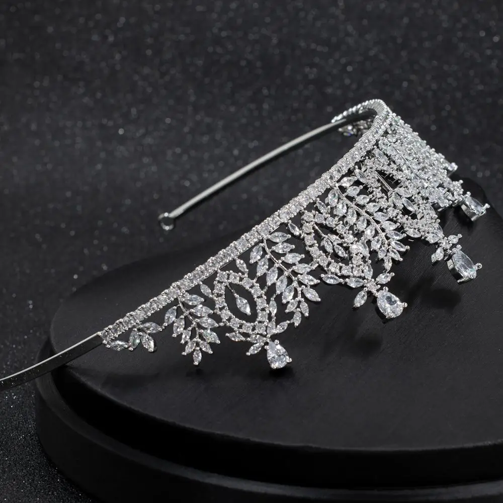 Женская тиара с фианитом свадебная платиновым покрытием Ювелирное Украшение для