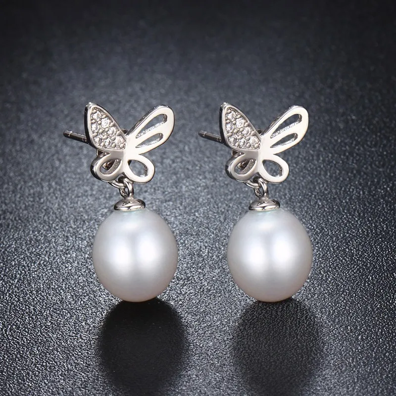 HENGSHENG Natural New Black Pearl Drop Earring Real 925 Sterling Silver Women Butterfly Earrings Fine Jewelry Gift Box 2018 | Украшения и