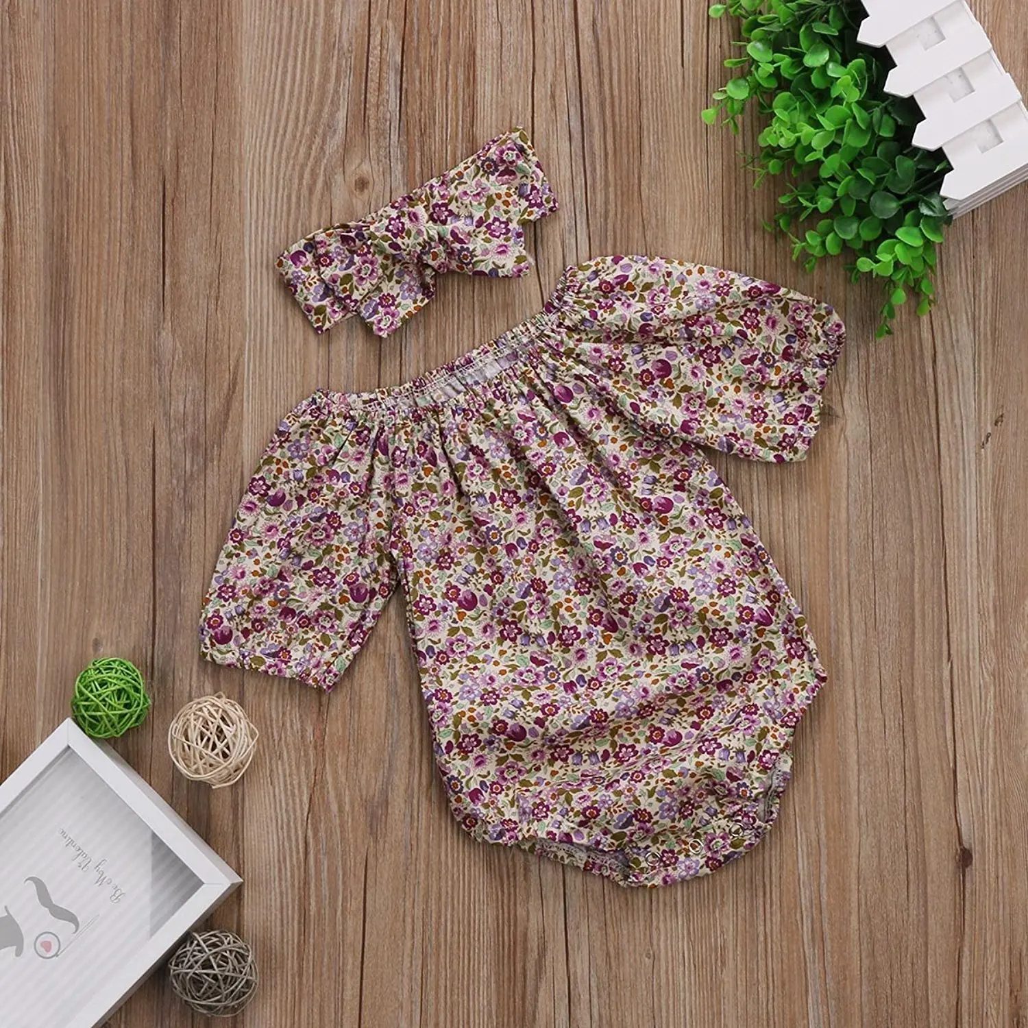 HI&ampJUBER Baby Girls Floral Print Romper +Headband Jumpsuit Play Suit Short Sleeve Outfits Clothes | Детская одежда и обувь