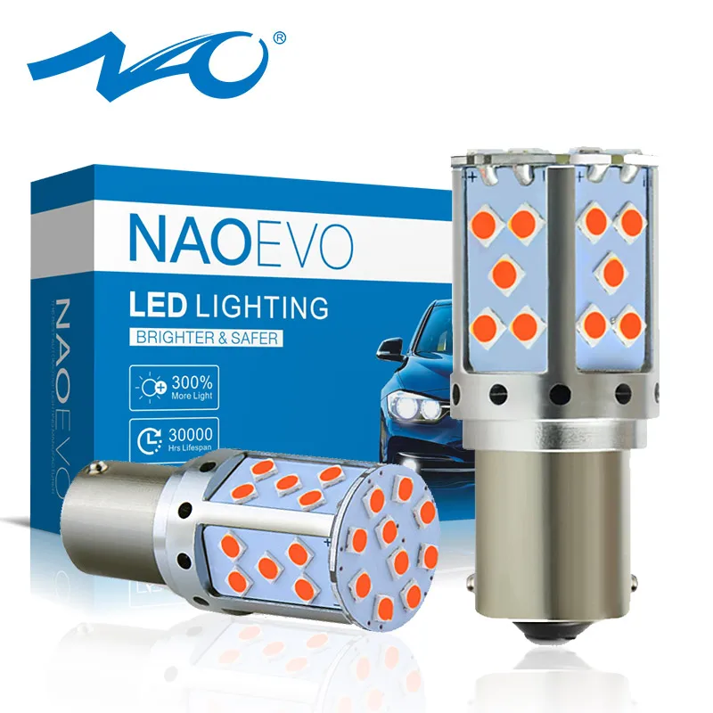 NAO 2 шт. p21w светодиодные лампы ba15s led CANBUS без ошибок автомобиля 1156 led 12 В АВТО py21w bau15s 19 Вт 2600LM Поворотная сигнальная лампа задний тормозной светильник