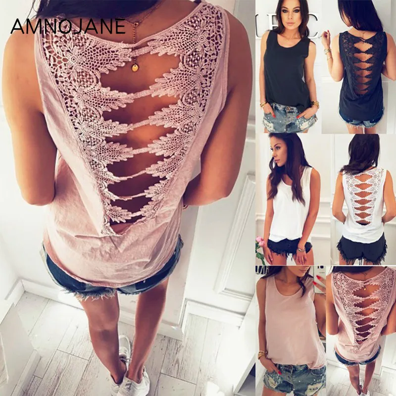 2018 г. летние пикантные Для женщин футболки с кружевами кроше короткий рукав