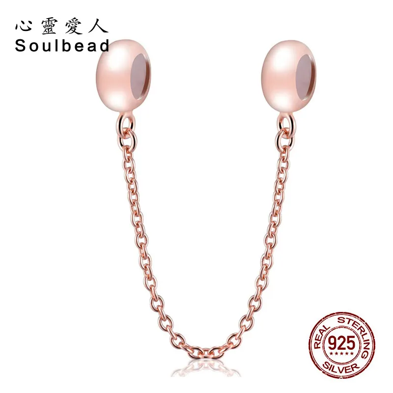 Soulbead розовое золото безопасности цепи с резиновой пробкой Бусины Fit Пандора