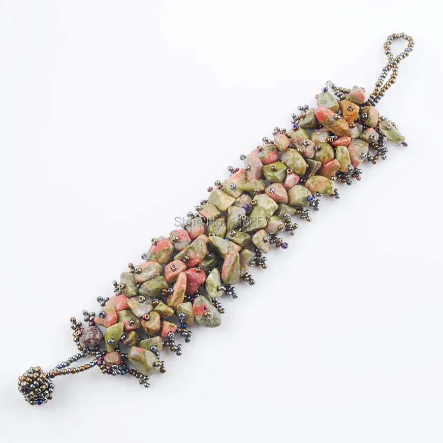 Free shipping Jewelry NEW Fashion Unakite Jaspers Beads Chip Weave Adjustable Bracelet Gem 4~8MM IK3016 | Украшения и аксессуары