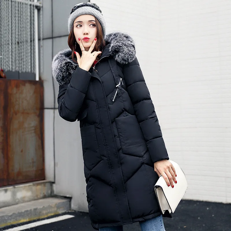 Neploe 2019 Winter New Hooded Thick Slim Down Cotton Jacket Women Big Fur Collar Warm Long Parkas Zipper Pocket Coat 66335 | Женская