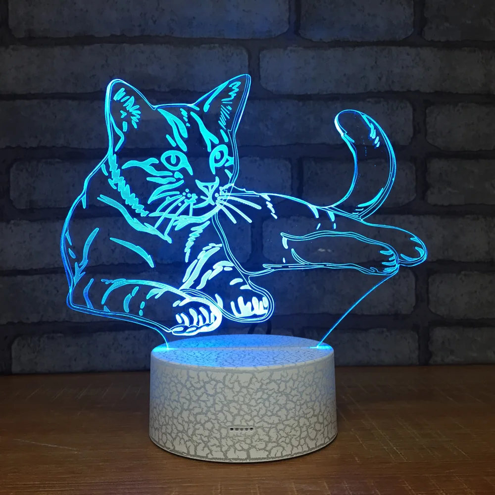 Креативный светодиодный Ночной светильник с милым рисунком кота 3D USB настольная
