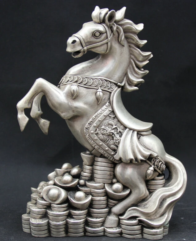 USPS to USA S2015 12&quot Chinese Fengshui Silver Zodiac Year Horse Money Wealth Rich Dragon Statue | Дом и сад
