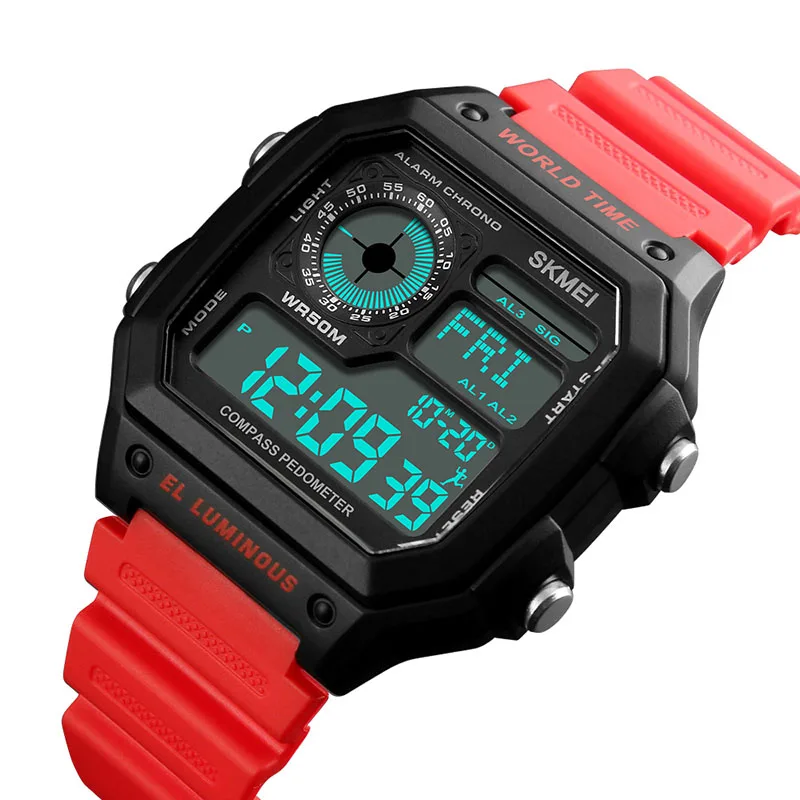 SKMEI Спорт Смарт часы Smartwatch шагомер калорий 50 м Водонепроницаемый цифровые наручные часы Для мужчин часы Reloj Inteligente 1373 - Цвет: Red
