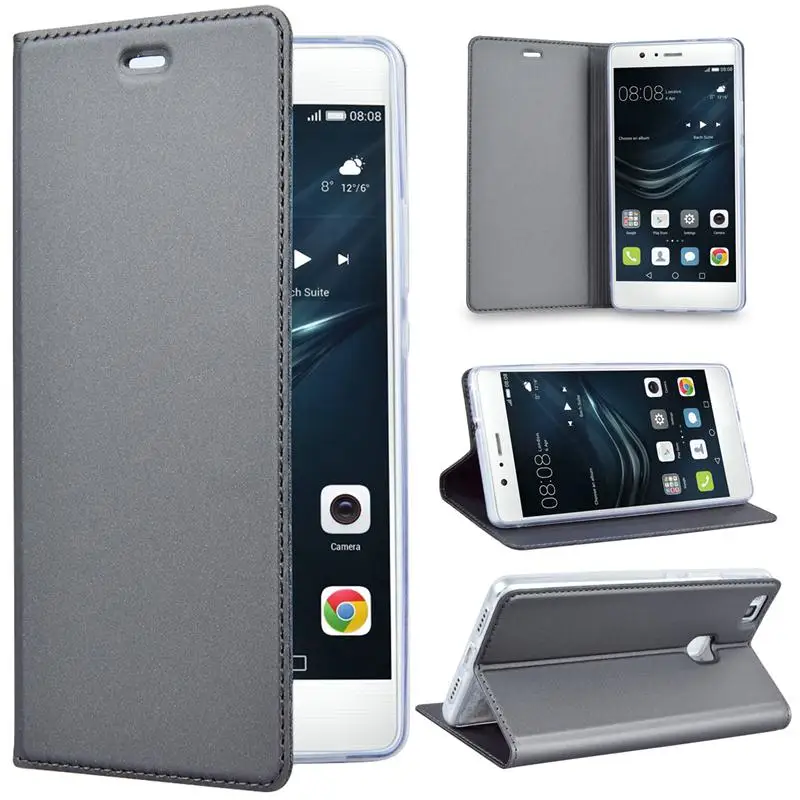 Кожаный чехол GrandEver для Huawei P9 Lite защитный внутри прозрачный мягкий книжного шкафа