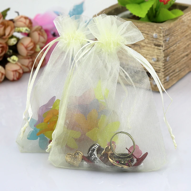 

11x16cm (4.33"x6.29") Beige Organza Drawstring Pouches Organza Gifts Bags Wedding Favors Tulle Bags Saquinho De Organza 100pcs