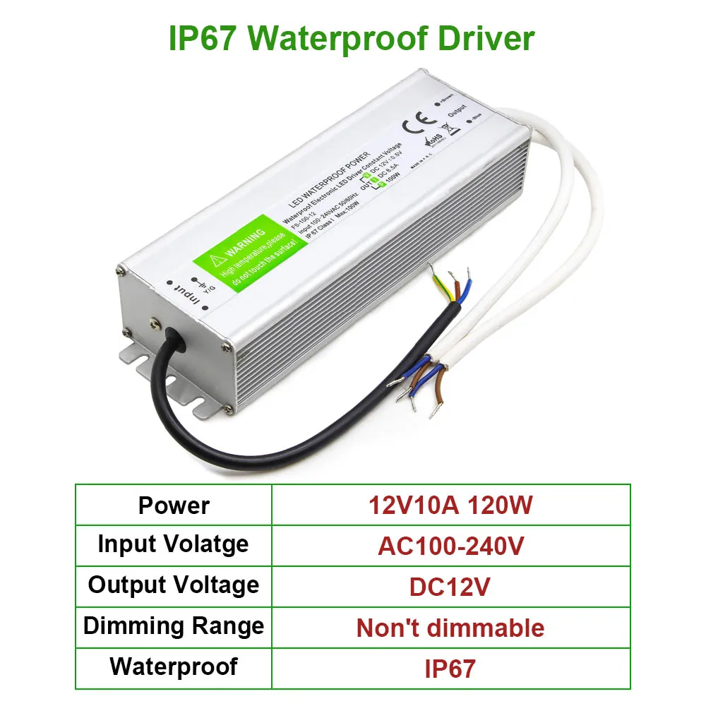 

120W LED Driver Input AC100-240V Output DC12V IP67 Outdoor waterproof lighting Transformer 10A Constant voltage Power Supply