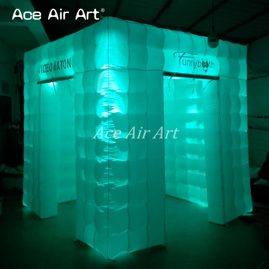 Koop 2018 Draagbare Led Opblaasbare Kubus Behuizing, Funny Photo Booth Met Twee Deuren Met 2 Opvouwbare Deur Gordijnen Voor Chili