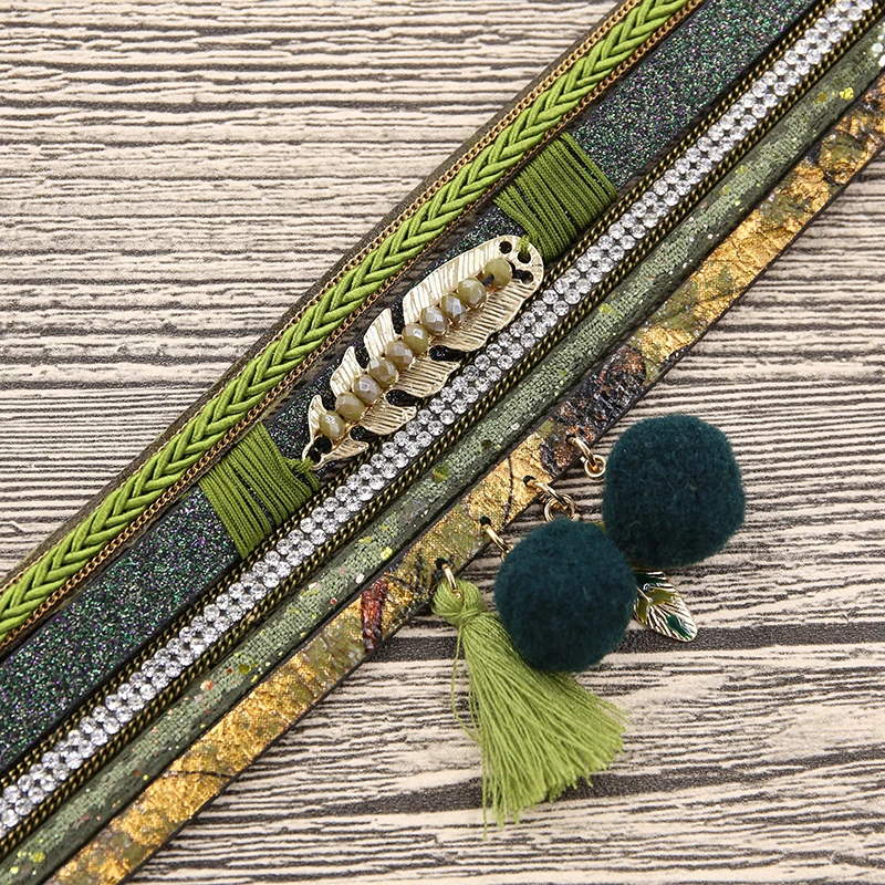 STRATHSPEY Модный женский многорядный стразы набор кисточка меховой шар PU пена