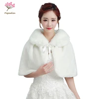 popodion bridal faux fur shawl white fur vest thicken warm cape plus size cloak wedding coat bolero women was10123