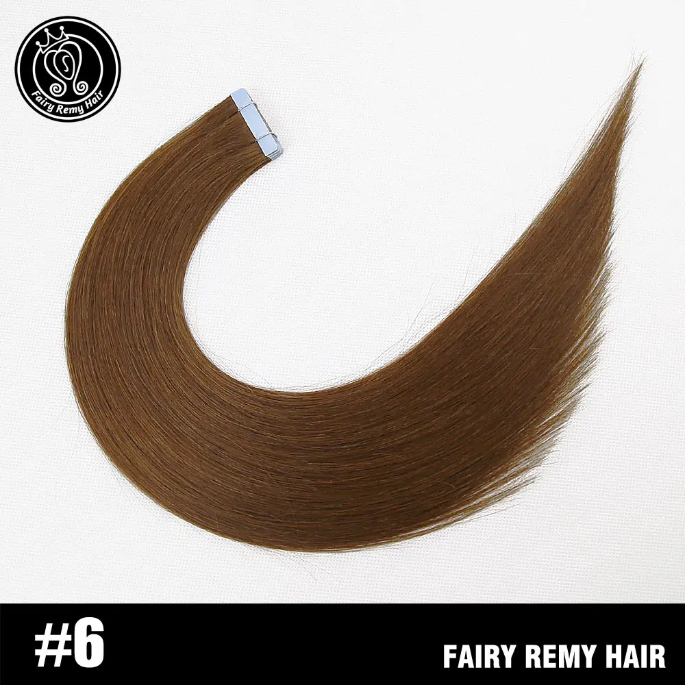 #6 Сказочные волосы remy на ленте, человеческие волосы для наращивания, 18 дюймов, натуральные волосы с неповрежденной кутикулой, на Клейкой Ленте, искусственная кожа, пряди для наращивания, невидимые, 40 г - Цвет: #6