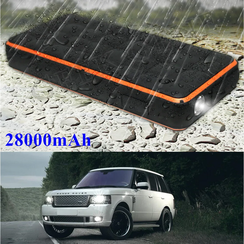 28000 мАч супер Водонепроницаемый 1000A автомобиль скачок стартер 12V пусковое устройство Мощность автомобиля банка Зарядное устройство для автомобиля Батарея пусковое устройство