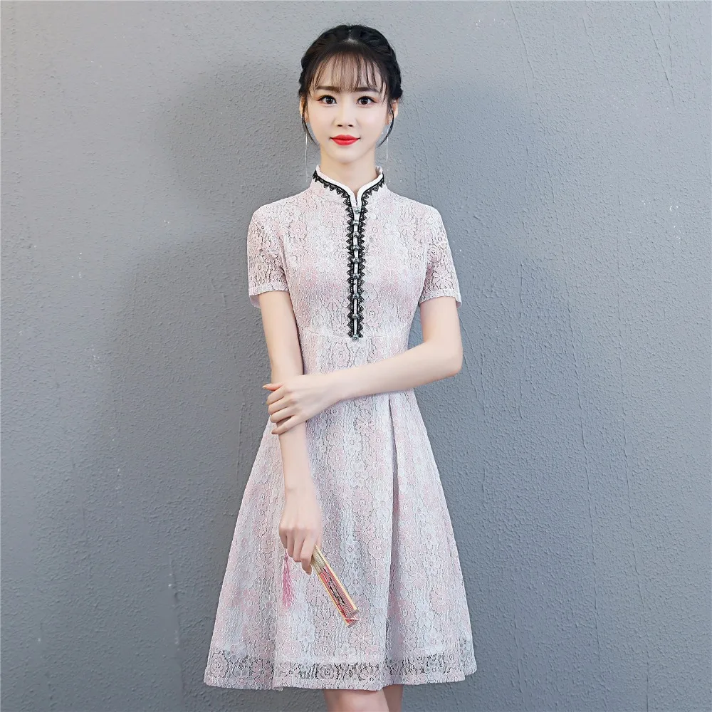 Шанхай история короткие Cheongsam китайское восточное платье женские Qipao национальный тренд стильные китайские платья кружевное китайское платье