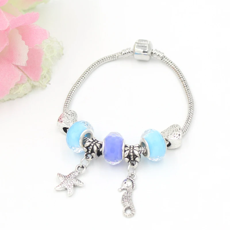 

6PCS/Lot Wholesale DIY Jewelry Bracelet European Bead Ocean Beach Style Seahorse Starfish Charm Bracelets for women Pulsera DIY