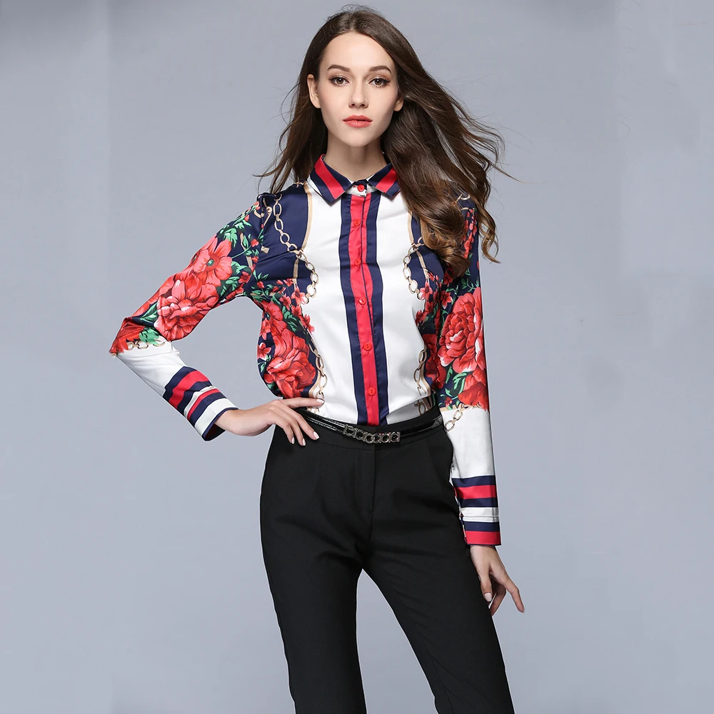 

Autumn Fashion Blouses for Female Slim Printed Chiffon Shirts Casual Femininas Shirt Elegant Turn-down Collar Office Tops N609