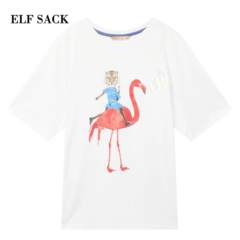 ELFSACK весна 2019 новинка большие размеры футболки для женщин хлопок на каждый день