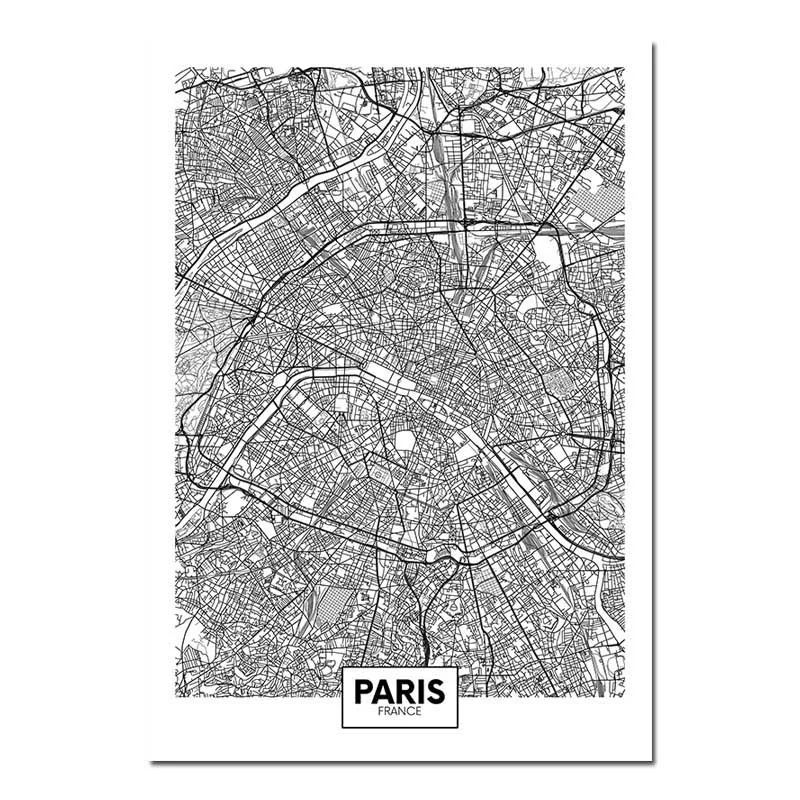 Paris Черный, белый, Роттердам, Лондон, Нью-Йорк, столица, город, карта, холст, плакат, настенное искусство, печать, живопись, скандинавские декоративные картины, Декор - Цвет: Paris