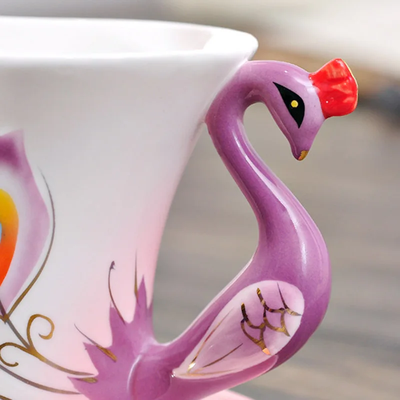 Красивая керамическая кофейная чашка и блюдце в китайском стиле с павлином Набор