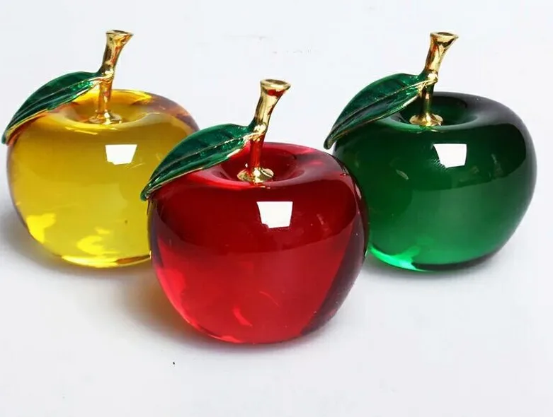 1PC Glossy Crystal Apple Glass Paperweight Fruit Craft Gift Art&Collection Souvenir Home Wedding Decoration LH 003