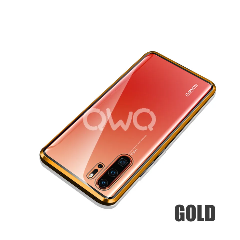 Металлический магнитный стеклянный чехол для телефона huawei P20 P30 Pro Lite P Smart Защитные чехлы для huawei mate 20 Lite Pro откидная крышка - Цвет: gold
