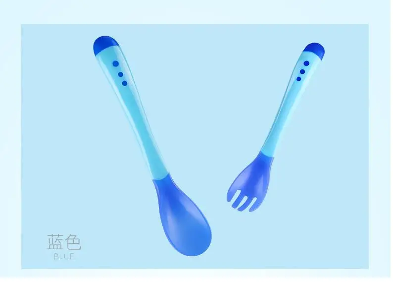 Blue spoon and fork Детская миска и тарелка силиконовая для кормления малышей тарелка детская интегрированная детская силикагелевая посуда - Цвет: Blue spoon and fork