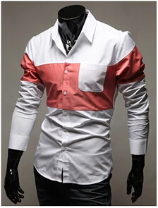 The newest men's shirts Design: color matching long sleeve Dark blue pink shirt M-XL (LC0022) | Мужская одежда