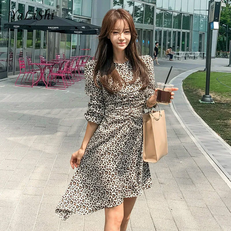 

2019 Plus Size Asymmetrical Dress Autumn Women Leopard Long Sleeve O-neck Casual Harajuku Lady Dress Hippie Print Dresses Ladies