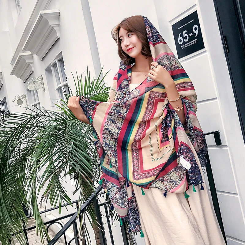 Дикий шелковый шарф для защиты от солнца шаль с кисточками весна-осень