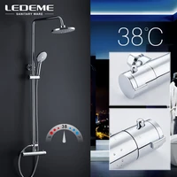 LEDEME Modern Style Bathroom Shower Faucet Set Rainfall Head Mixer Taps Hand Shower Waterfall Rain Bathroom Faucets Tap L2410