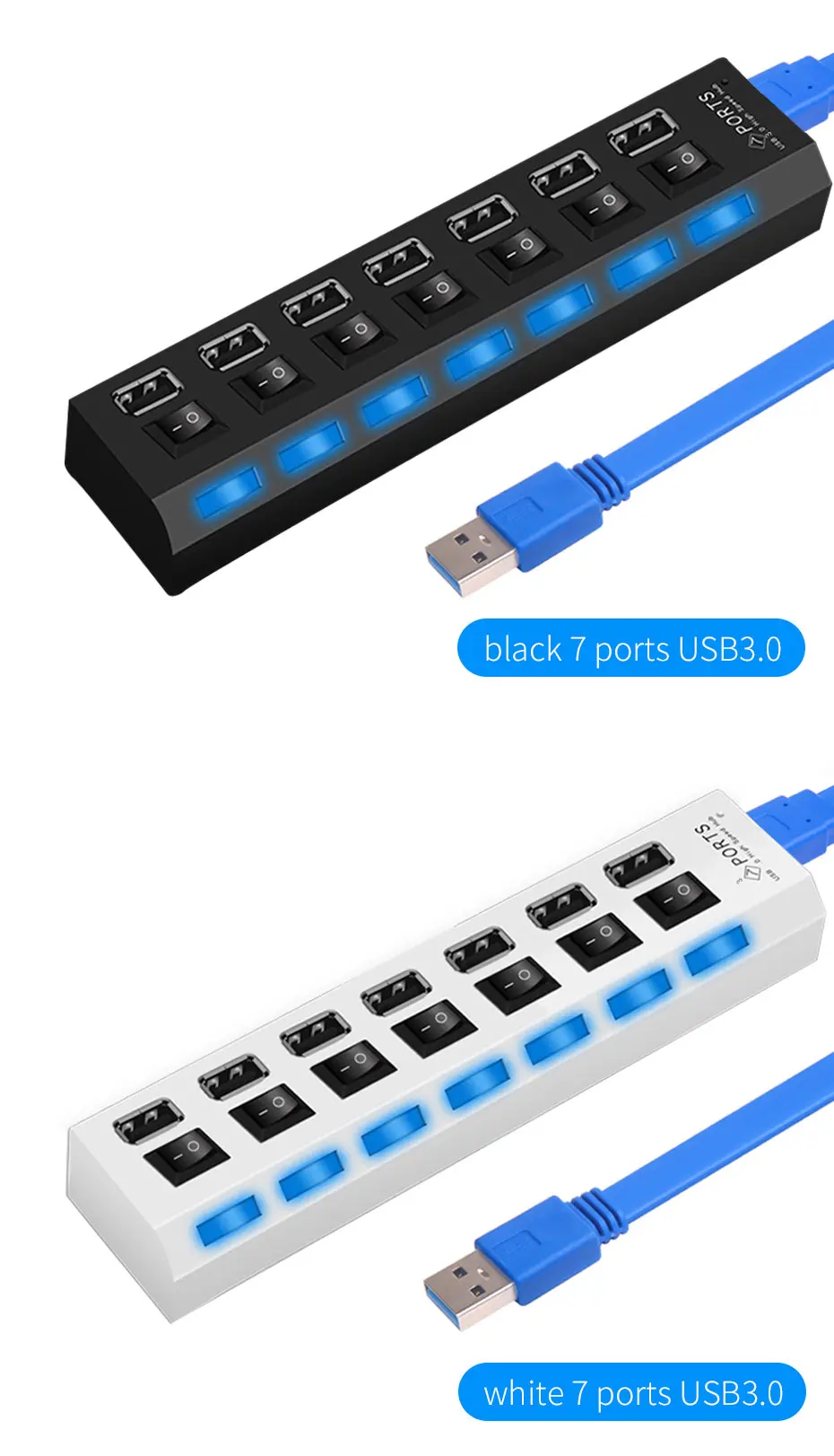 Rosinop мини мульти usb-хаб 3,0 4 7 портов USB разветвитель переключатель hab 2,0 usb-хаб с адаптером питания компьютер ПК Аксессуары