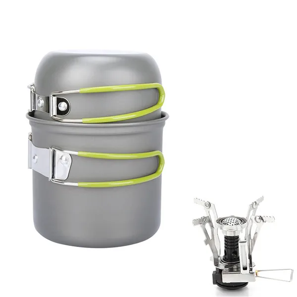 pot and stove Алюминиевый сплав походная посуда портативная кухонная посуда набор для приготовления пищи для пикника горшок чаша чашка с газовой плитой карабин - Цвет: pot and stove