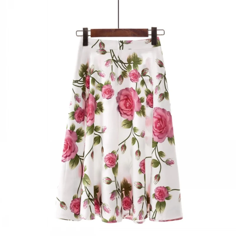 Summer Women Casual High Quality Sweet Skirt Fashion Cherry Print Streetwear Knee-Length Vintage Pleated Skirt FICUSRONG - Цвет: Color 12