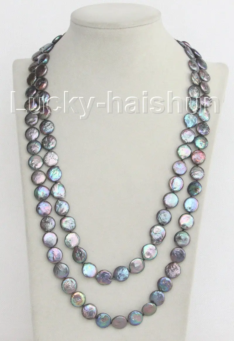 

Selling Jewelry>>>length 48" 12mm coin fastener black freshwater pearls necklace j10382