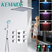 KEMAIDI Wall Mounted 8 10 12 16 Inch Chrome Shower Faucet Column Set Single Handle LED Light Rain Shower Head and Handshower