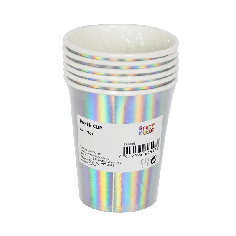 cups 6pcs 6 шт одноразовые наборы посуды бумажные тарелки/стаканчики/соломинки горячего тиснения свадебные, вечерние, блестящие переливающиеся Серебристые фольги - Цвет: cups 6pcs