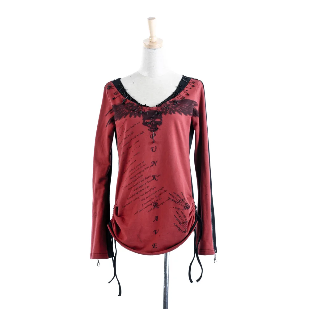 Женская хлопковая рубашка с принтом в стиле панк рокабилли|visual kei|visual kei fashionprinted top