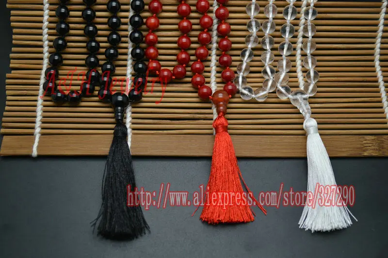 Ожерелье с кисточкой из натурального черного оникса ручной работы 2 шт. 8 мм