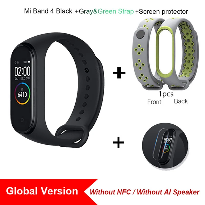 gray-green strap GL2 Xiaomi Mi Band 4, Умные часы цветной экран Bluetooth 5.0 Смарт-браслет Фитнес-сердечный ритм 135 мАч Смарт-браслет Смарт-часы Браслет здоровья смарт браслет фитнес браслет - Цвет: gray-green strap GL2