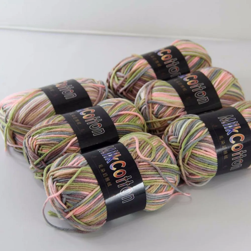 Sale 6ballsx50g Soft Cotton Baby Yarn New Hand-dyed Wool Socks Scarf Knitting yarn green pink brown mixed 2075-21-6 | Дом и сад