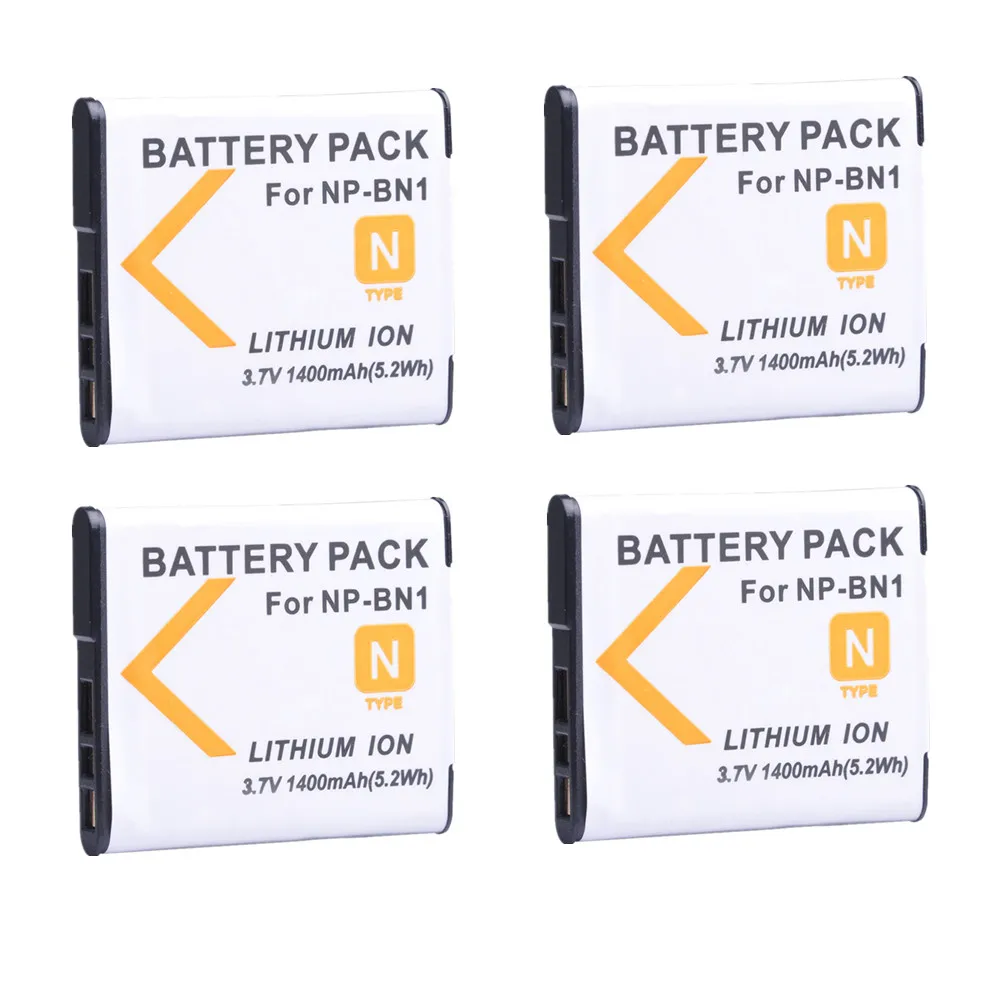4 шт. 1400 мАч NP BN1 NPBN1 аккумулятор камеры для Sony DSC W390 W380 W370|Цифровые аккумуляторы| |