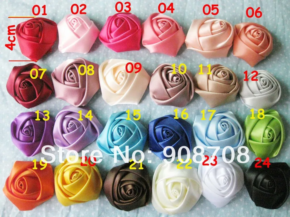 

F016 About 40mm Rosettes mixed 35 colors 60pcs/lot Bride Bouquet Wedding Flower Fabric Rose rosettes Bows Hair Accessories