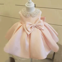 new fashion beaded bow flower girl dresses for wedding princess fluffy tulle baby girls baptism christening 1st birthday gown