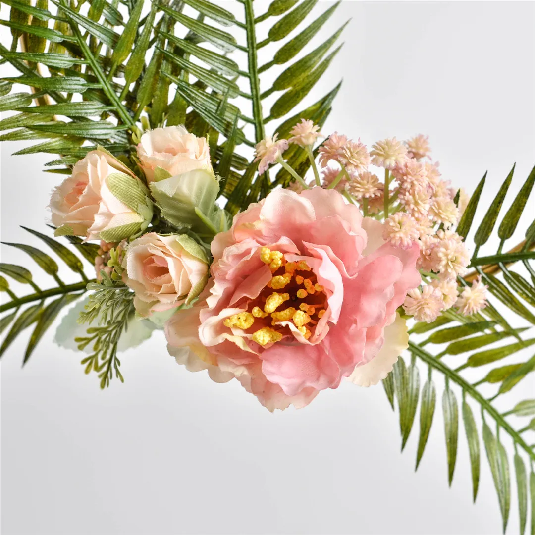 Cilected wrought iron Floral Hoop Wreaths Gold Geometric Wedding Ornaments Wall Hanging Decor Artificial Peony Flower Wreath